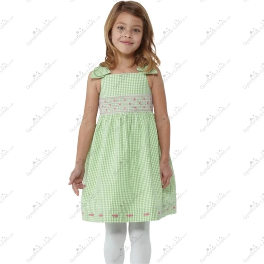 Gymboree  Girls Size 7 Green Gingham Smocked Dress Easter